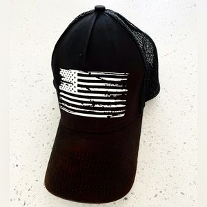 Authentic USA Trucker Hat Black And White American Flag Adjustable